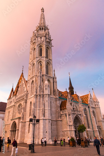 Matthias Church at sunset in Budapest Hungary 