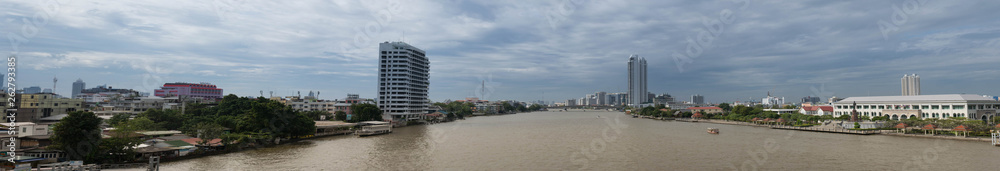 Wide angle view City taken on Rama VIII bridge (Panorama)