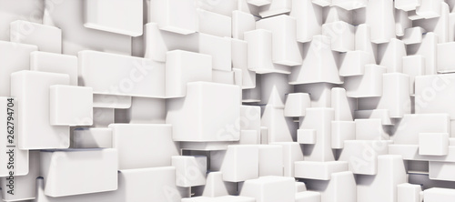 Colorful abstract panoramic background  geometric white matte cube wall.    Car backplate  3D rendering computer digitally generated illustration. 