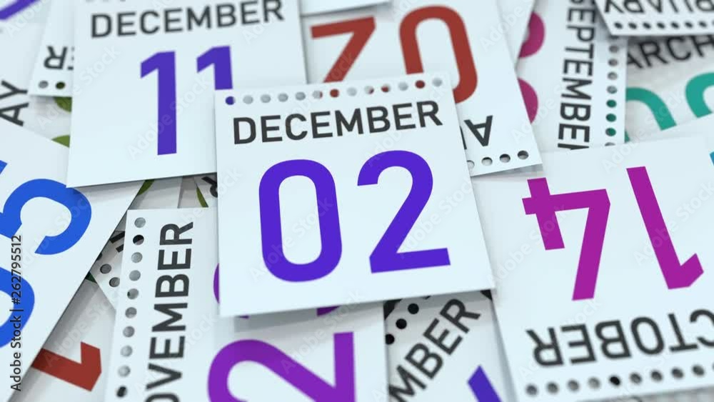 December 2 date on calendar leaf among other leaves, 3D animation December 2 date on calendar leaf among other leaves, 3D animation