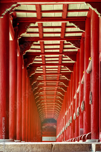 The red porch in Jongmyo Shrine. Seoul, Korea.