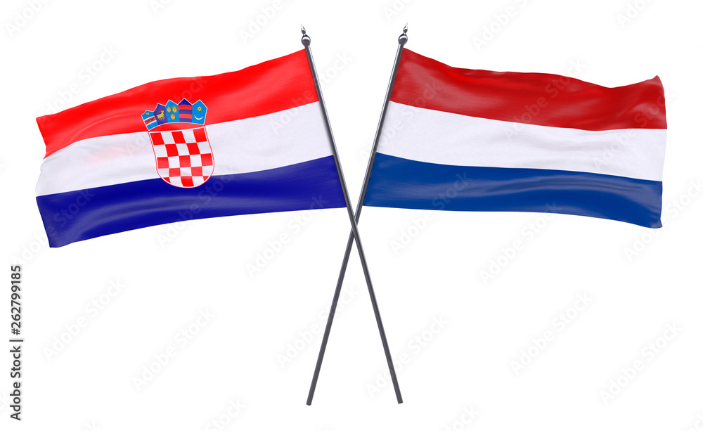 Croatia and Netherlands, two crossed flags isolated on white background. 3d image