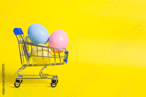 colorful easter eggs on yellow  background