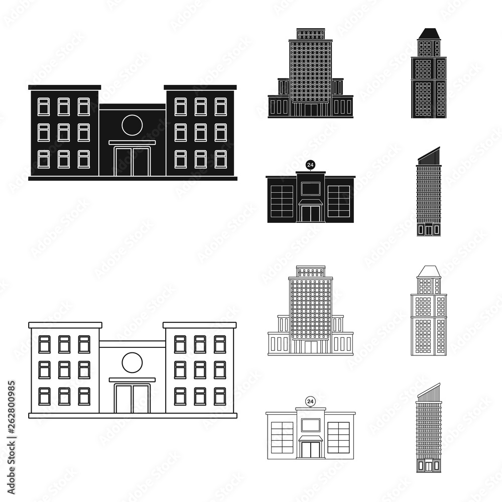 Vector illustration of municipal and center icon. Collection of municipal and estate   stock symbol for web.