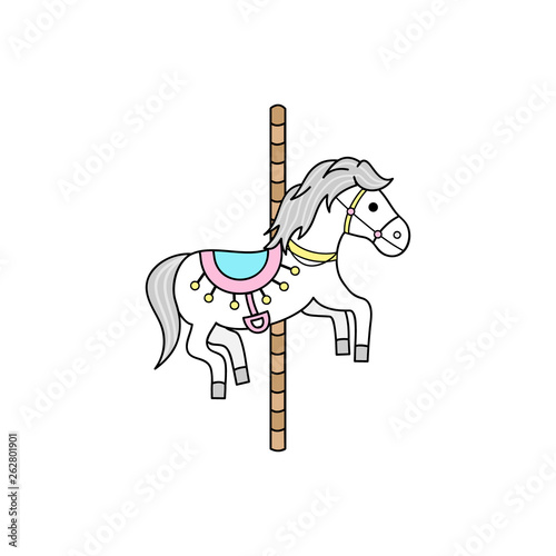 Merry go round, carousel horse on pole, vector outlined illustration icon. 