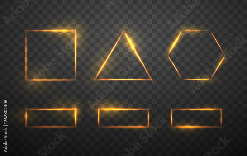 Glowing geometric shapes on dark transparent background