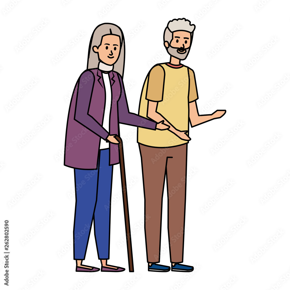 old couple with canes characters