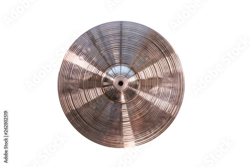 Drum plate, drum set on a white background, musical cymbals top view