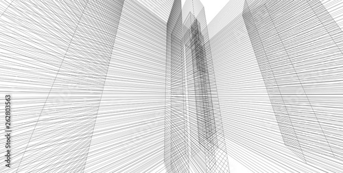 3D illustration architecture building perspective lines.