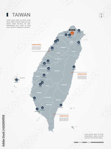 Taiwan map with borders, cities, capital and administrative divisions. Infographic vector map. Editable layers clearly labeled.