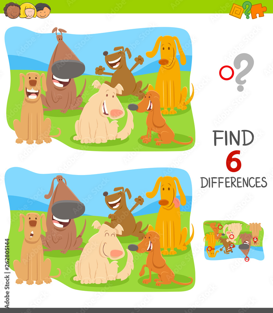 Fototapeta premium find differences game with cartoon dogs