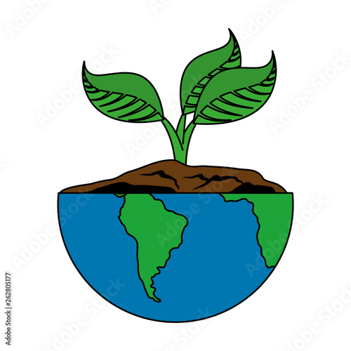 world planet earth with leafs tree plant