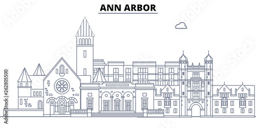 Ann Arbor,United States, flat landmarks vector illustration. Ann Arbor line city with famous travel sights, design skyline.  photo