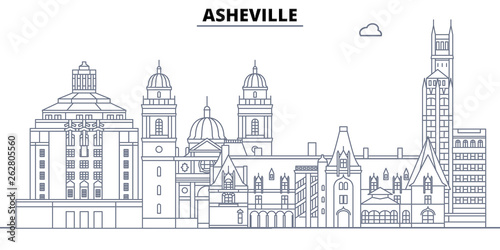 Asheville,United States, flat landmarks vector illustration. Asheville line city with famous travel sights, design skyline. 