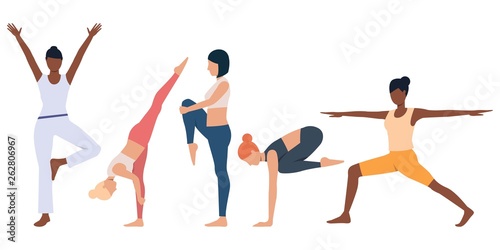 Collection of healthy women doing yoga