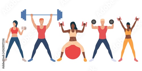 Set of multiethnic people with weights