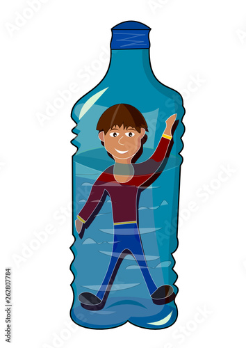 Homme dans une bouteille symbolisant l'hydratation