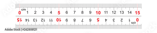 Ruler bidirectional double sided 150 millimeter, 15 centimeter. The division price is 1 mm. Precise measuring tool. Calibration grid.