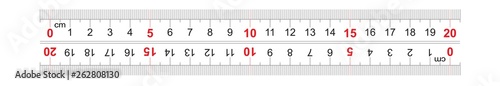 Ruler bidirectional double sided 200 millimeter, 20 centimeter. The division price is 1 mm. Precise measuring tool. Calibration grid.