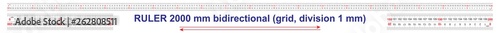Ruler bidirectional double sided 2000 millimeter, 200 centimeter, 2 meter. The division price is 1 mm. Precise measuring tool. Calibration grid.