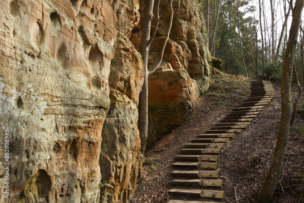 Fototapeta premium Sandstone rock wall with cave.