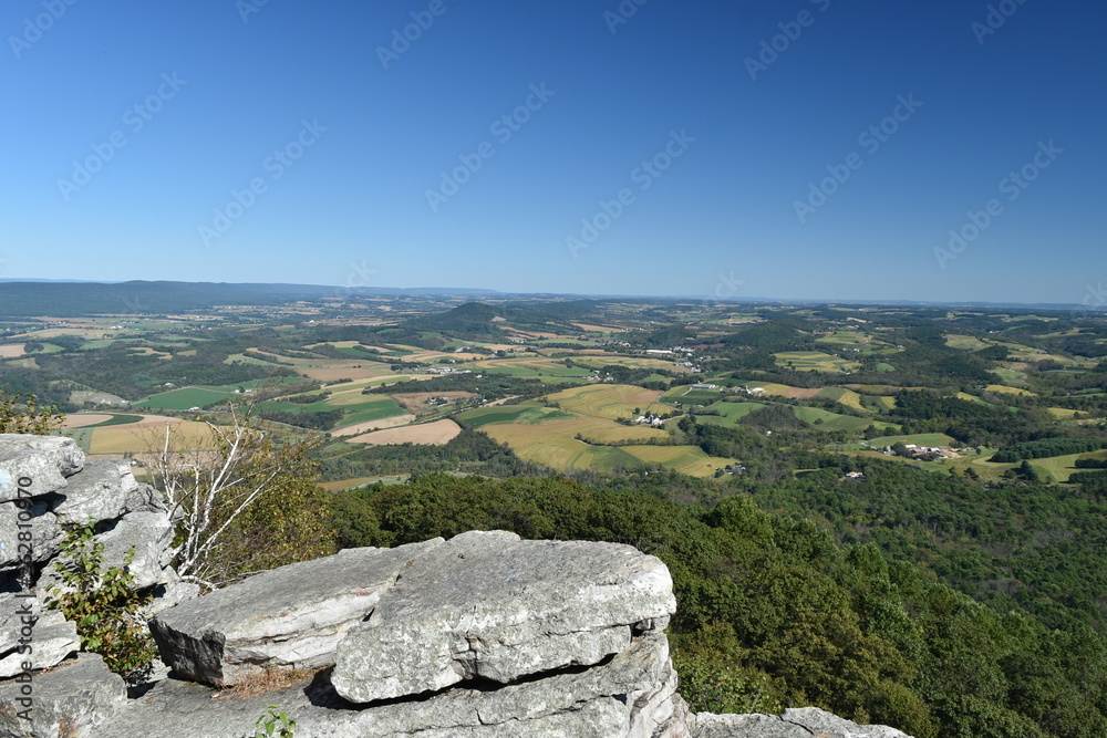 View of farmland from a mountain overlook