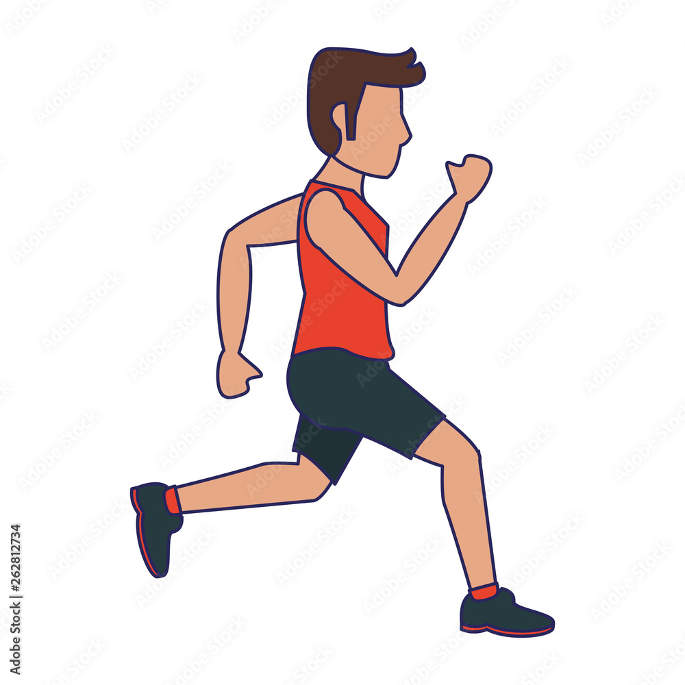 fitness man running sideview blue lines fitness man running sideview blue lines