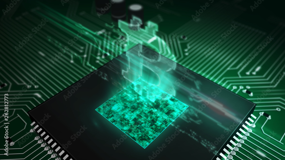 CPU on board with bitcoin hologram