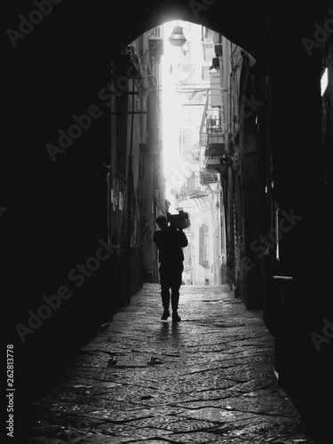 characteristic alley of Naples in the san gregorio armeno black and white