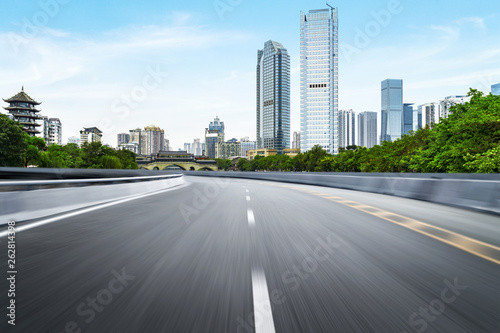 The expressway and the modern city skyline are in chengdu  China.