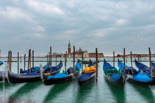 Gondolas moored in Piazza San Marco with San Giorgio Maggiore church in the background © Stefanos Kyriazis