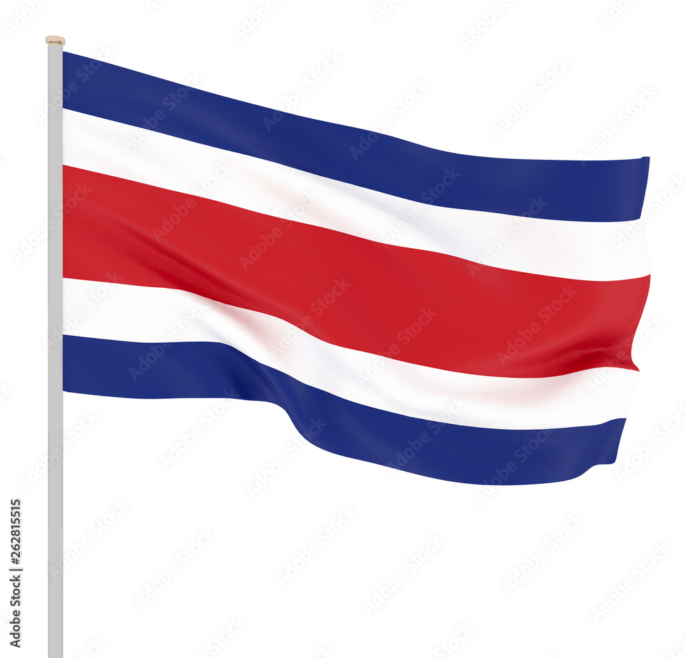 Costa Rica flag blowing in the wind. Background texture. 3d rendering, waving flag. - Illustration. Isolated on white. Costa Rica flag blowing in the wind. Background texture. 3d rendering, waving flag. - Illustration. Isolated on white.