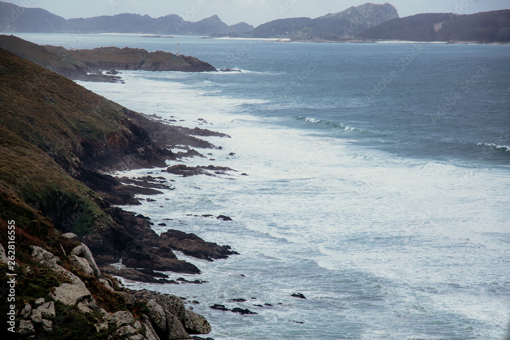 view of the bay in the atlantic ocean, the waves break on the rocks, beautiful Spain view of the bay in the atlantic ocean, the waves break on the rocks, beautiful Spain