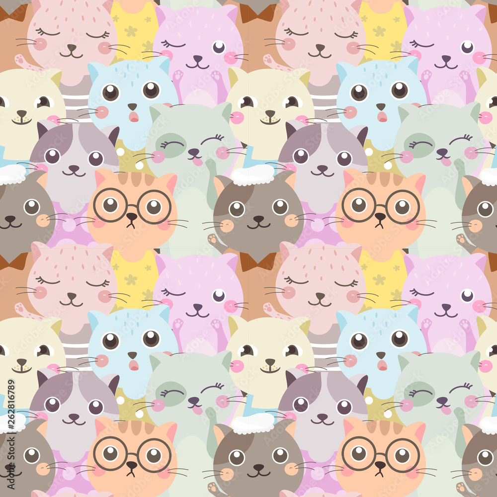 Seamless pattern colorful cat