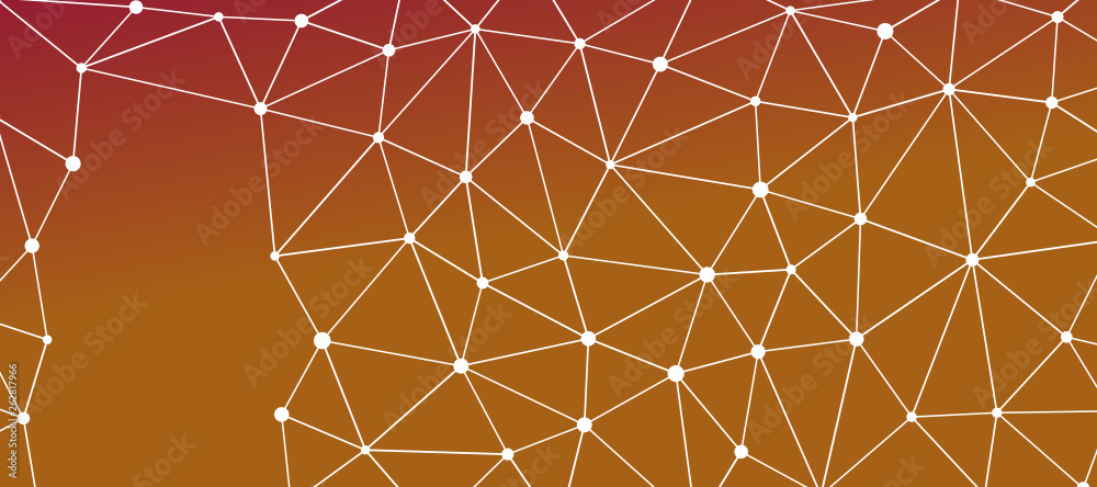 Abstrakt verbundene Punkte auf mehrfarbigem Hintergrund, technisch abstrakter Hintergrund. Technologiekonzept, LowPoly, Polygone, Dreiecke, Netzwerk, Soziales Netzwerk, IOT, Internet