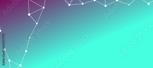 Abstrakt verbundene Punkte auf mehrfarbigem Hintergrund, technisch abstrakter Hintergrund. Technologiekonzept, LowPoly, Polygone, Dreiecke, Netzwerk, Soziales Netzwerk, IOT, Internet