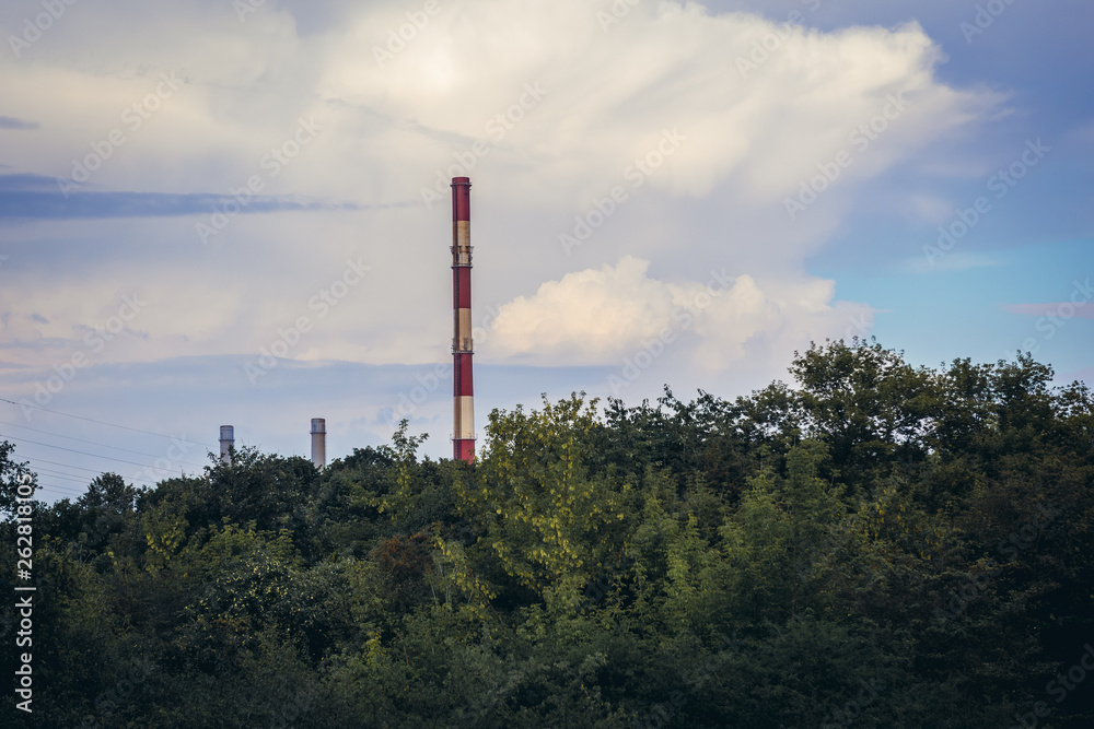 Chimney of Power Station in Zeran district of Warsaw, capital city of Poland