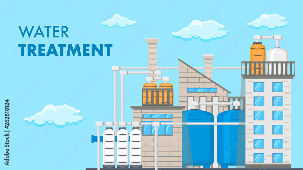 Water Treatment System Vector Banner with Text