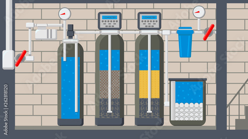 Water Treatment System Flat Vector Illustration