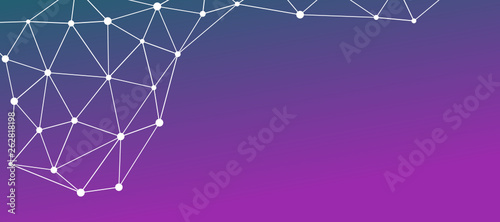 Abstrakt verbundene Punkte auf farbigem Hintergrund, technisch abstrakter Hintergrund. Technologiekonzept, LowPoly, Polygone, Dreiecke, Netzwerk, Soziales Netzwerk, IOT, Internet
