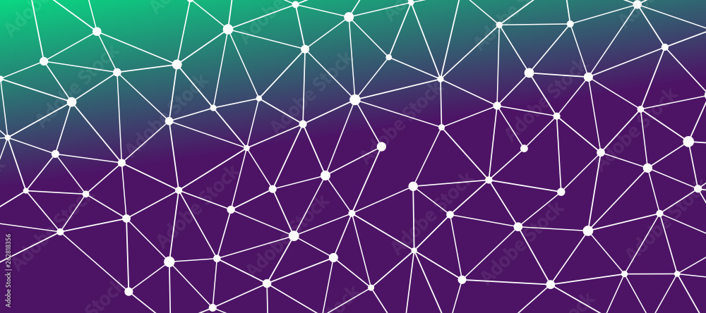 Abstrakt verbundene Punkte auf farbigem Hintergrund, technisch abstrakter Hintergrund. Technologiekonzept, LowPoly, Polygone, Dreiecke, Netzwerk, Soziales Netzwerk, IOT, Internet Abstrakt verbundene Punkte auf farbigem Hintergrund, technisch abstrakter Hintergrund. Technologiekonzept, LowPoly, Polygone, Dreiecke, Netzwerk, Soziales Netzwerk, IOT, Internet