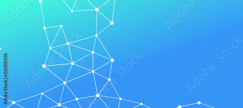 Abstrakt verbundene Punkte auf farbigem Hintergrund, technisch abstrakter Hintergrund. Technologiekonzept, LowPoly, Polygone, Dreiecke, Netzwerk, Soziales Netzwerk, IOT, Internet