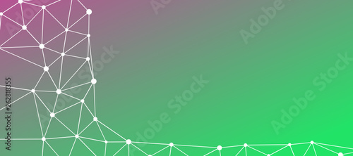 Abstrakt verbundene Punkte auf farbigem Hintergrund, technisch abstrakter Hintergrund. Technologiekonzept, LowPoly, Polygone, Dreiecke, Netzwerk, Soziales Netzwerk, IOT, Internet