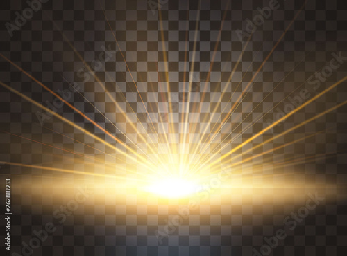 Sunrise, dawn. Vector transparent sunlight. Special lens flare light effect.