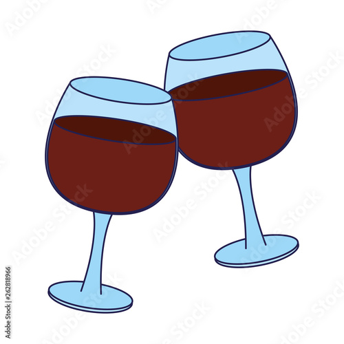 Wine cups toast cartoon blue lines