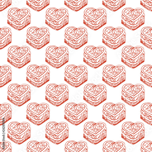 Hand drawn seamless pattern with waffle cookies with cream
