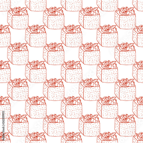 Hand drawn seamless pattern with berry cake