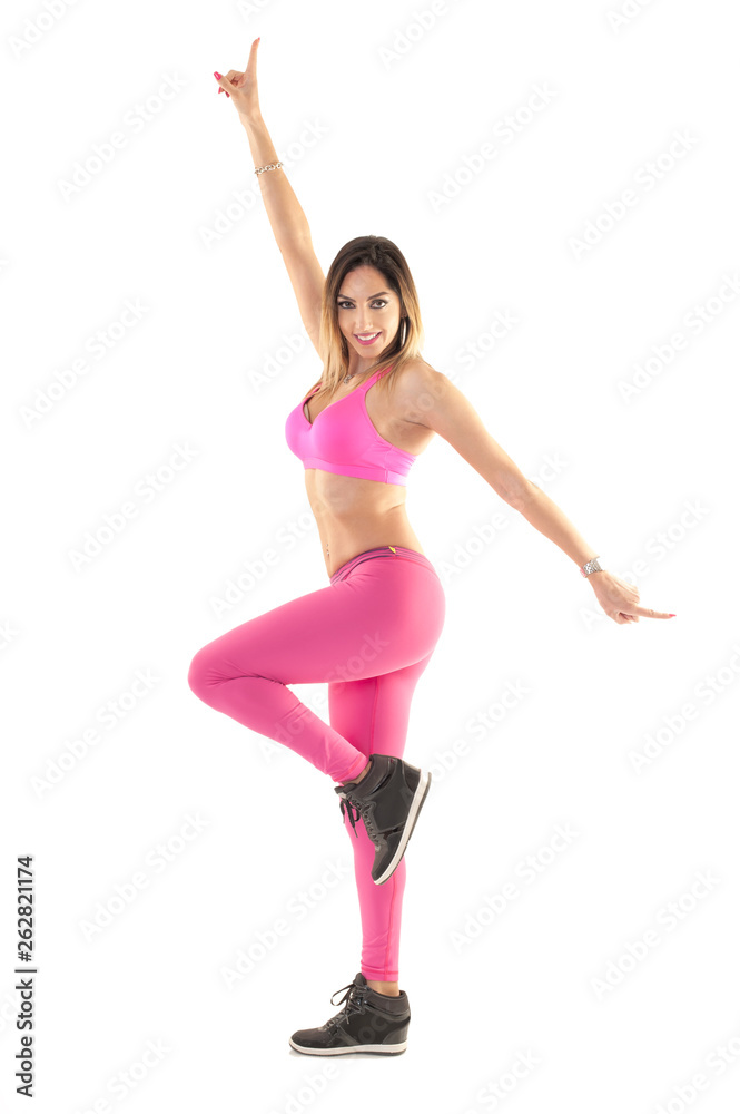Zumba dance fitness instructor doing sport aerobic exercises. Motivational coach Zumba dance fitness instructor doing sport aerobic exercises. Motivational coach