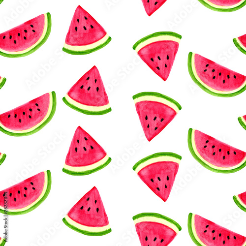 Fototapeta Naklejka Na Ścianę i Meble -  Seamless watercolor pattern with watermelon isolated on white background
