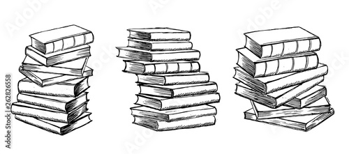 Books vector. Hand drawn illustration in sketch style